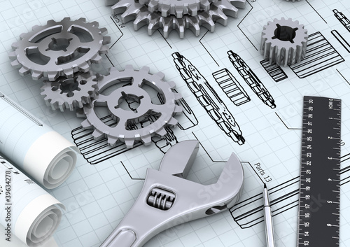 Illustration: Mechanical and technical engineering concept Mechanical and technical engineering concept