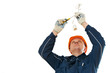 Electrician at cable wiring work