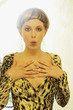 Portrait of woman wearing animal print dress