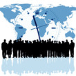 clock background and business people silhouette