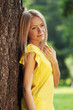 happy woman in forest