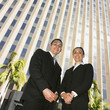 Low angle view of Hispanic businesspeople