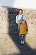 Hispanic woman wearing toreador outfit