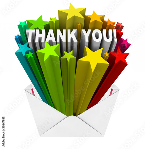 Illustration: Thank You Words in Open Envelope Grateful Message Thank You Words in Open Envelope Grateful Message