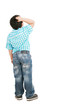 A portrait of a fashion pensive little boy; isolated on the whit