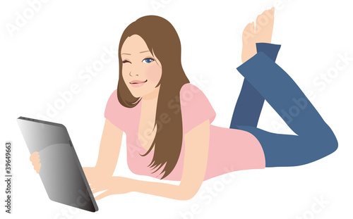Illustration: タブレットを操作する女性 タブレットを操作する女性