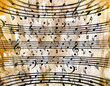 Fondo per musica con note musicali e vista di New York.
