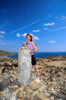 The woman,tourist on ruins of a temple of Venus.Greece.Rhodes...