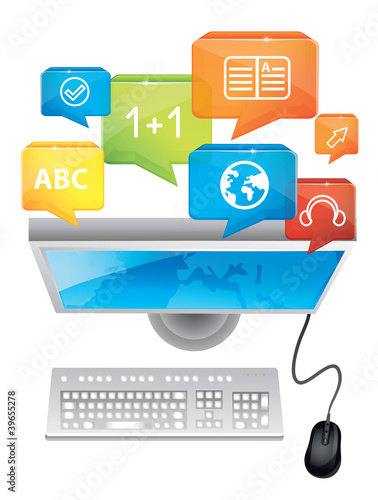 Vector: e-learning concept - computer and keyboard e-learning concept - computer and keyboard