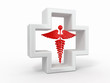 Healthcare and medical symbol. Caduseus in cross.
