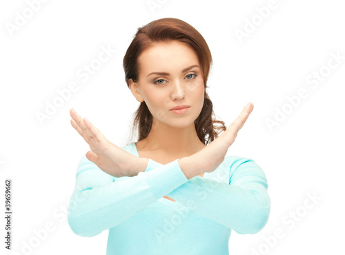 Photo: woman making stop gesture woman making stop gesture