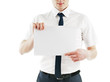 young business man holding blank white card ready for your text