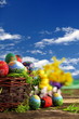 Easter eggs and natural wooden country table Easter eggs and natural wooden country table