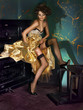Fashion young women on a piano