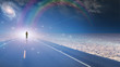 Man bathed in light and roadway