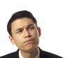 Photo: Young Asian Corporate Man Pondering Over White Background Young Asian Corporate Man Pondering Over White Background