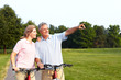 Senior couple cycling.