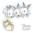 Vector: Easter card with three rabbits and two eggs Easter card with three rabbits and two eggs