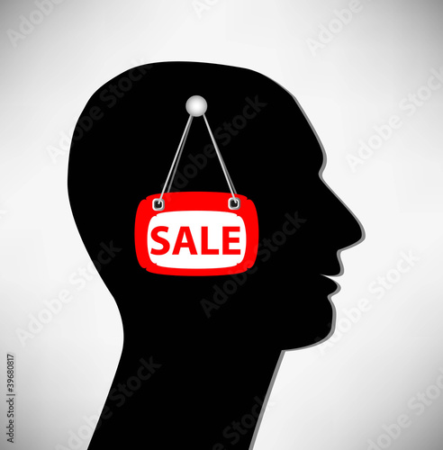 Vector: Conceptual Illustration of a man. Brains for sale. Conceptual Illustration of a man. Brains for sale.