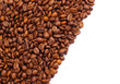 coffee beans diagonal on white background