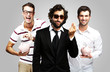 young business team over grey background