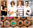 composition of young students indoor and against a wooden wall