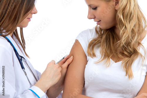 Photo: Doctor making diabetes patient insulin flu shot Doctor making diabetes patient insulin flu shot