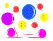 button of different colors with a needle