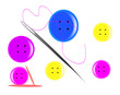button of different colors with a needle