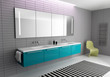 Modern light grey fresh bathroom, green washbasin