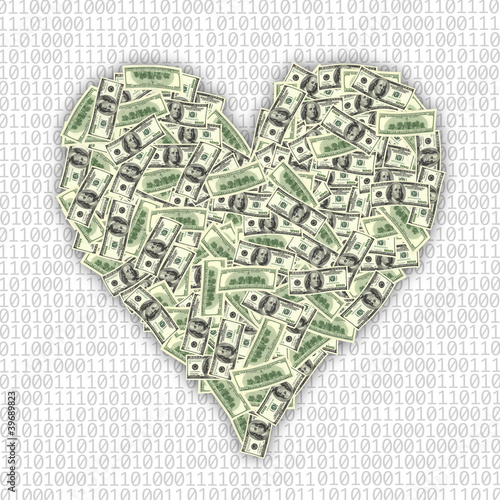 Photo: an image of heart shape with dollar bill an image of heart shape with dollar bill
