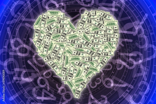 Photo: an image of heart shape with dollar bill an image of heart shape with dollar bill