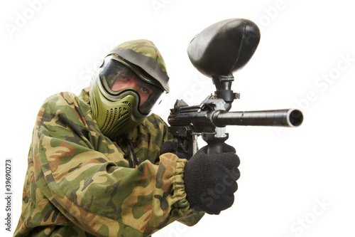 Photo: Aiming paintball player Aiming paintball player