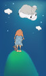 The girl lamb on a cloud. Cartoon