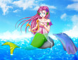Cartoon illustration of a mermaid with a dolphin Cartoon illustration of a mermaid with a dolphin