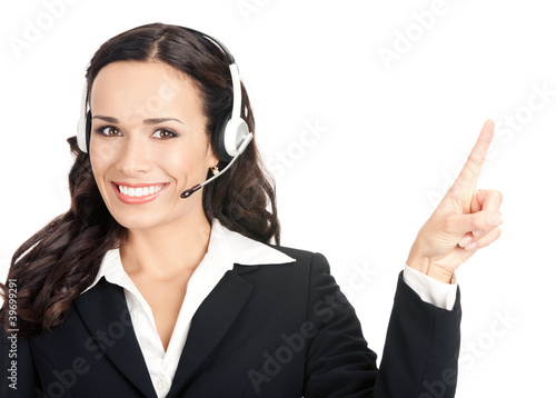 Photo: Support phone operator showing, isolated Support phone operator showing, isolated