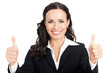 Businesswoman with thumbs up, on white