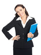 Businesswoman with blue folder, isolated