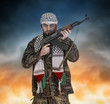 soldier from palestine wearing keffiyeh