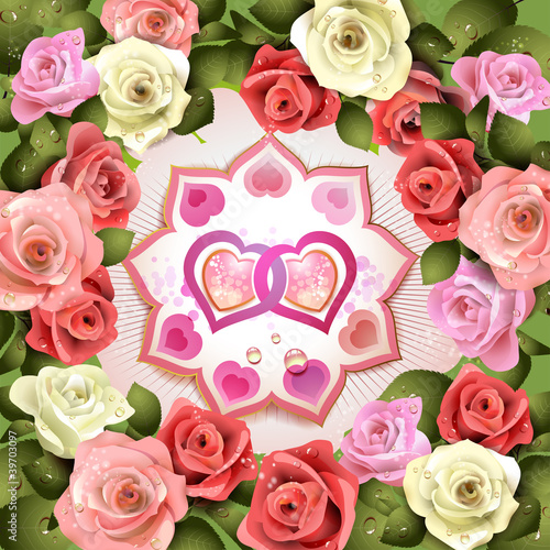 Vector: Valentine's day card with roses and hearts Valentine's day card with roses and hearts