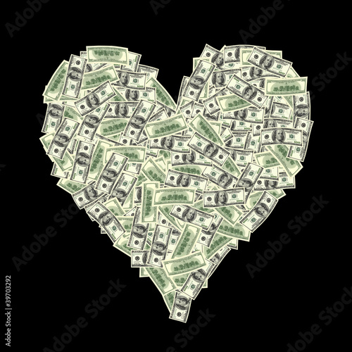 Photo: an image of heart shape with dollar bill an image of heart shape with dollar bill