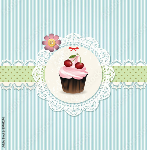 Vektor: Vintage card with cupcake Vintage card with cupcake