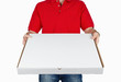 Pizza boy delivering pizza isolated on white background