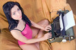 woman with old typewriter