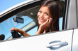 Car woman using smart phone