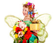 Child with flower and butterfly.