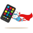 Superheld, Smartphone, fliegend