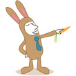 Geschäftsmann, verkleidet als Osterhase, zeigend