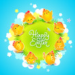 Easter card with the chickens around the meadow. Vector