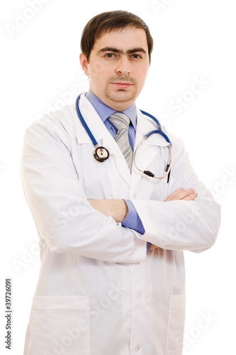 Photo: A doctor with a stethoscope placed his hands crosswise A doctor with a stethoscope placed his hands crosswise